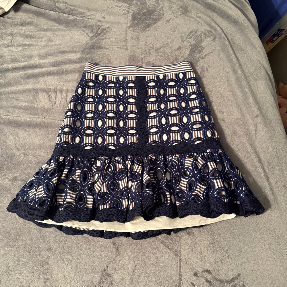 Alexis Navy and White Eyelet Midi Skirt
